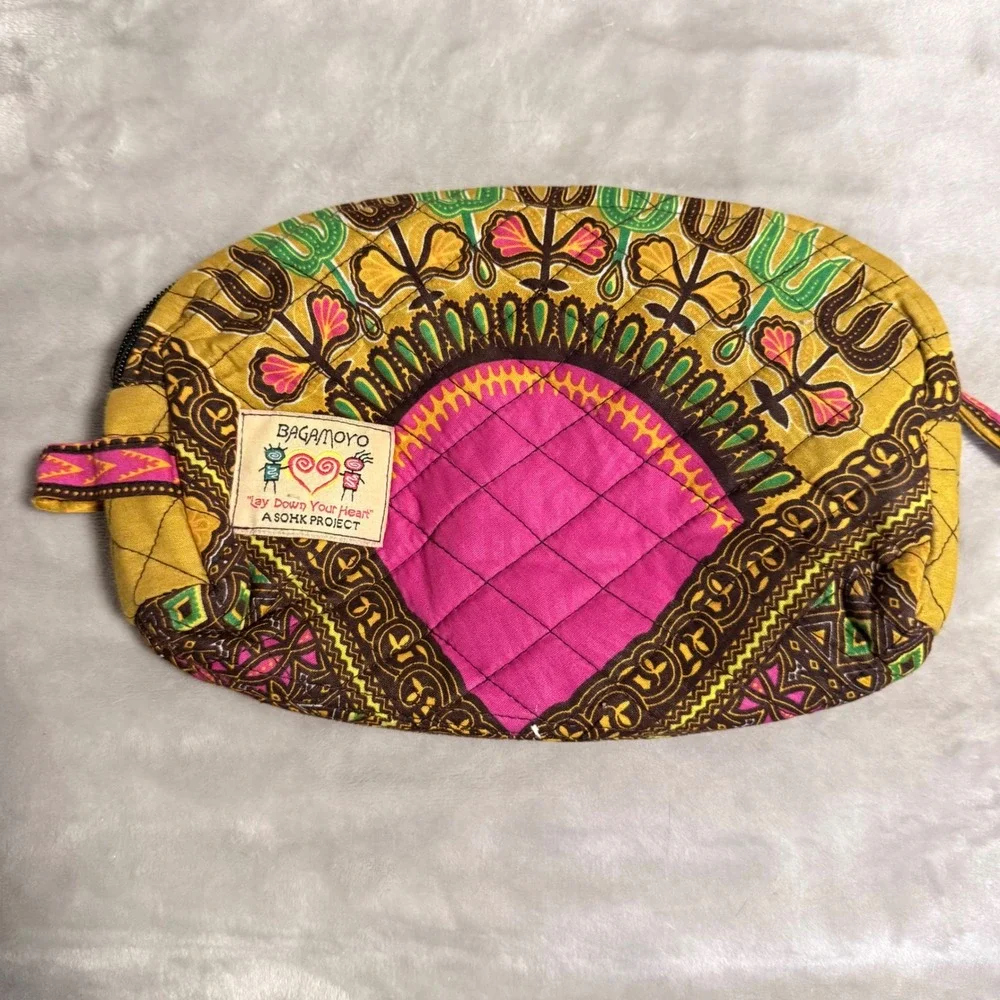 Bagamoyo SOHK Lay Down Your Heart Quilted Cosmetic Bag African Print Kenya